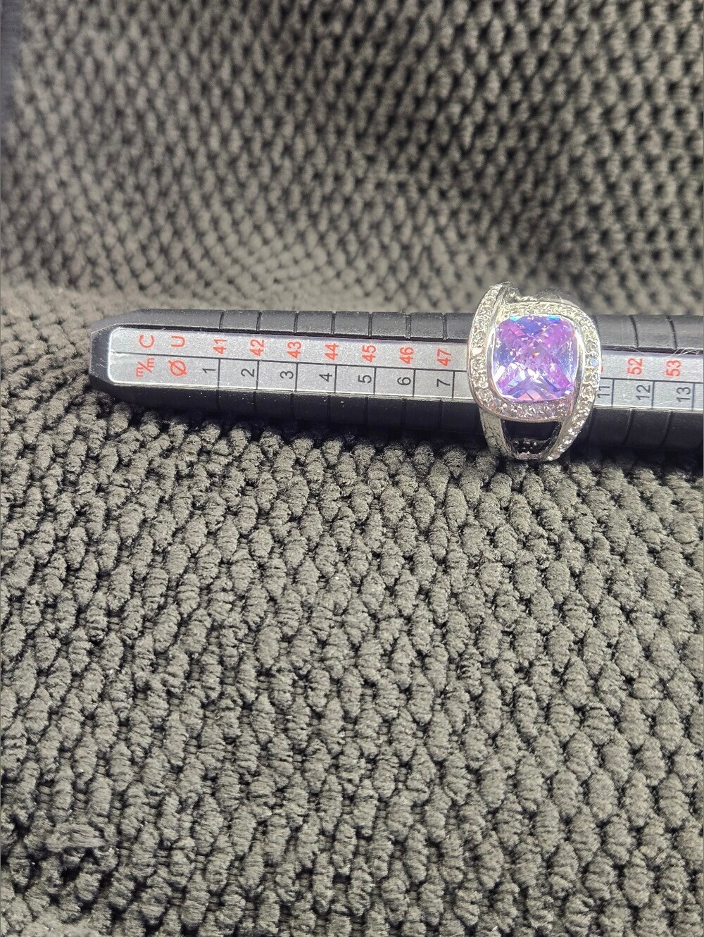 Silver Ring with Purple Cubic Zirconia and Pavé Accents Size 5 - Picture 6 of 10